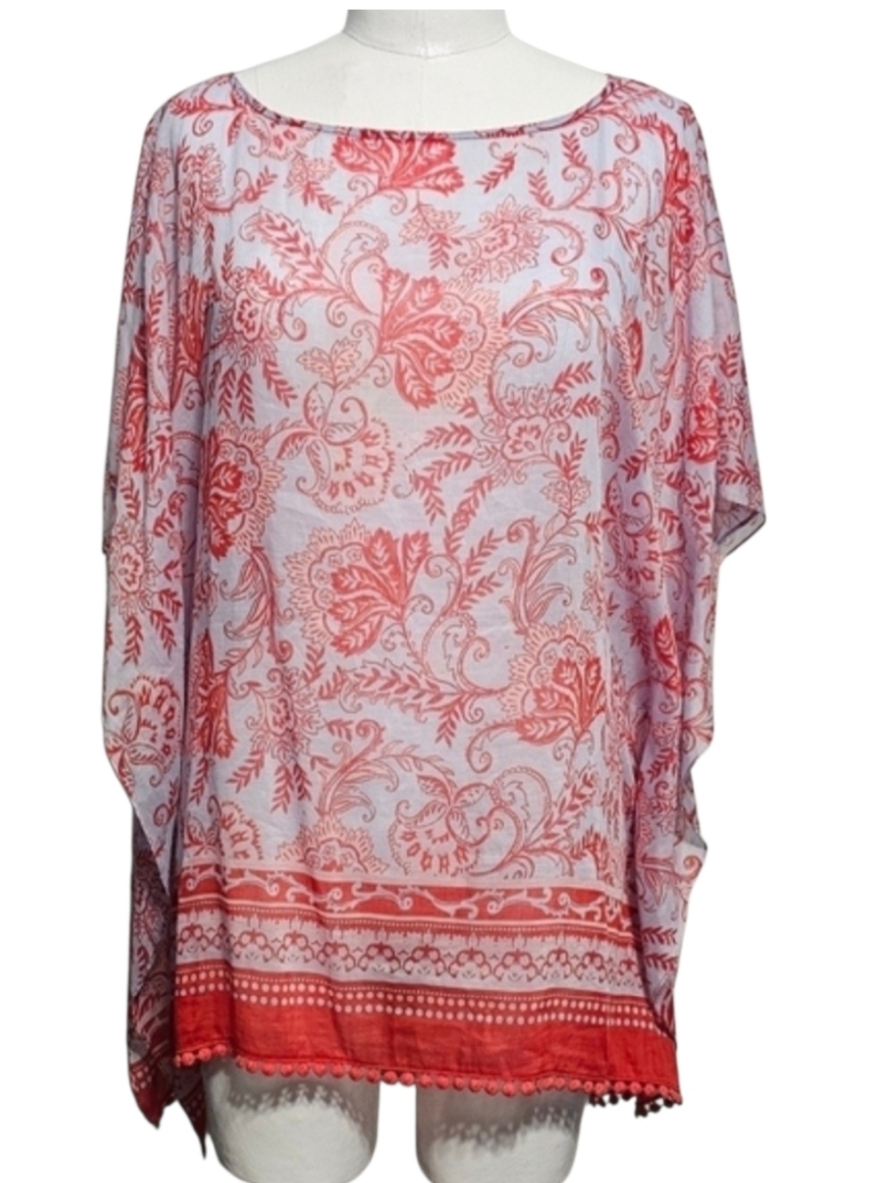 Talbots Cotton/Silk Women's Floral Poncho Cottagecore Blouse Small
